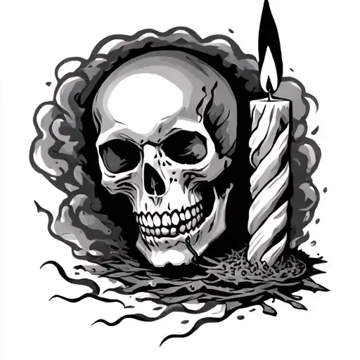 Skull With Candle Trapped In Thoughts With Shadows