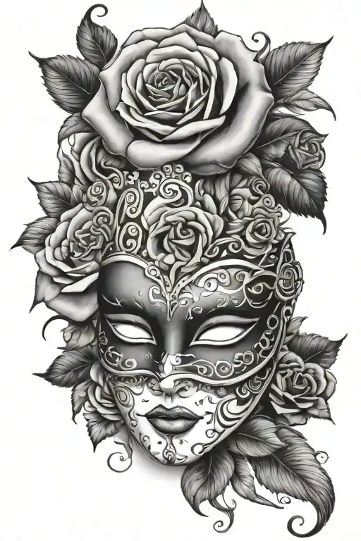 Rose And Masquerade Mask Surrounded By Shading