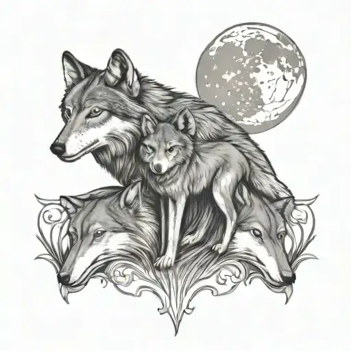 Mother Daughter Moon Luna Protect Wolf