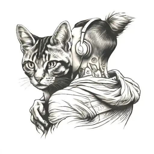 A Stylized Soccer Player With Headphones And A Cat On Their Shoulder