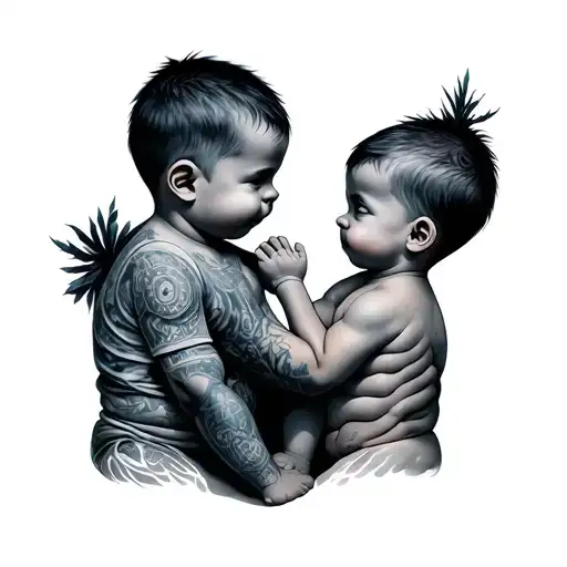 Twin Boys And Father