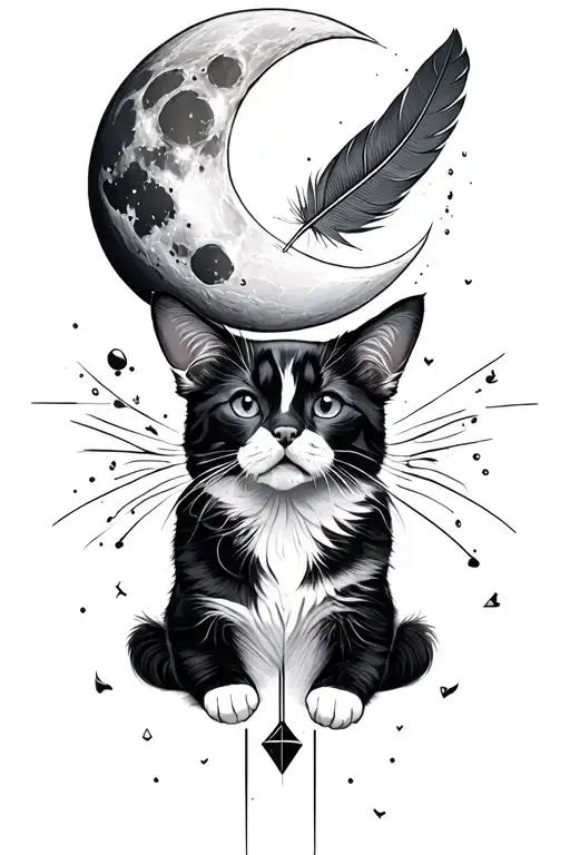 Moon And Feather With Cat And Dog Legs With Geometry