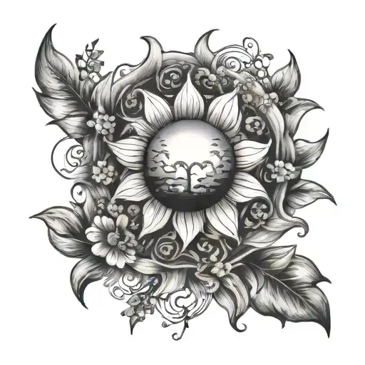 The Sun With Blue Little Flowers Inside