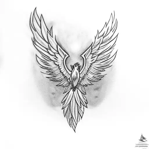 Firebird With A Black Outline With Bright Plumage Along The Edges Of The Feathers