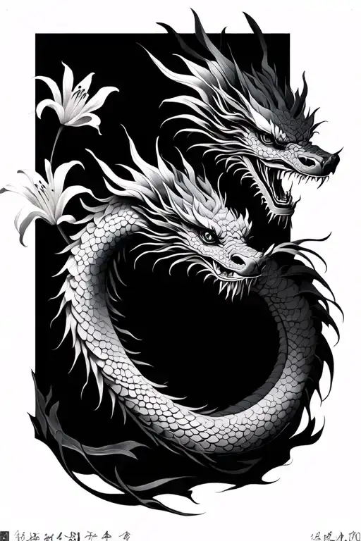 Spider Lily And Chinese Dragon