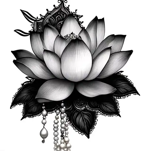 Lotus Flower In Mandala Style With Lace And Pearl Garter