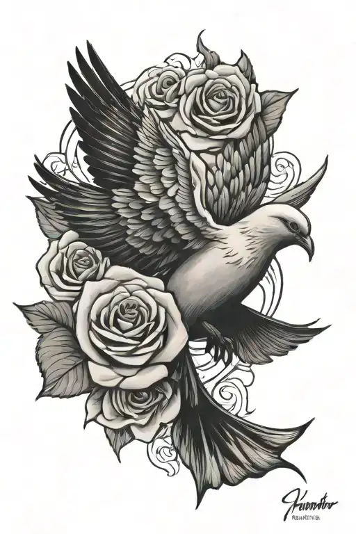 White Rose Black Dove Flying