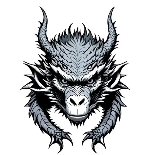Monkey Body Dragon Head Outlines