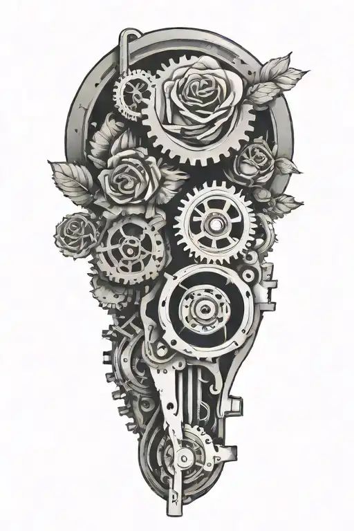 A Vintage Car Engine With Roses Intertwined In The Gears