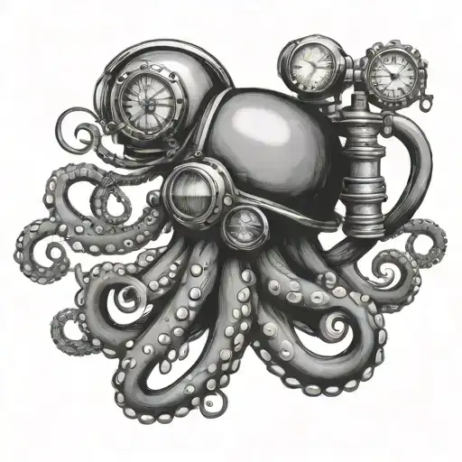 Fulfilled Octopus With Diving Helmet And Foores