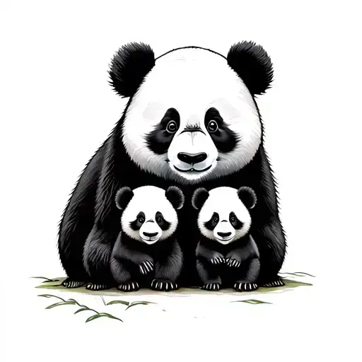 Panda Family Mum Dad Two Cubs