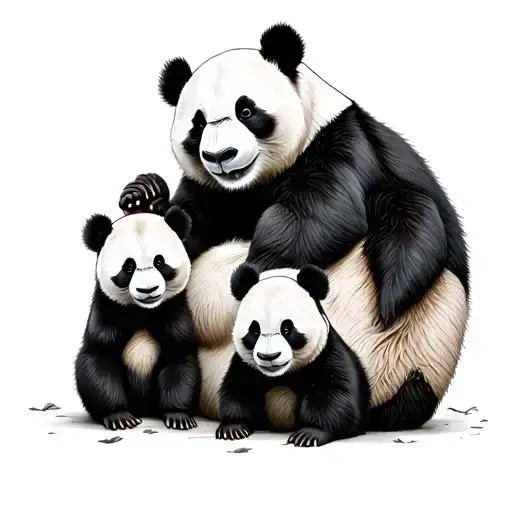 Panda Family Two Parents Two Cubs