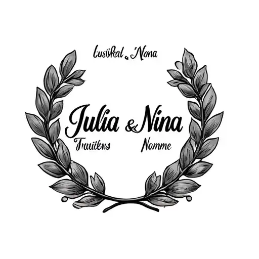 Laurel Wreath With Names Julia And Nina Name Tattoo In Classic Roman Style