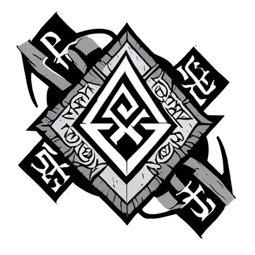 Valknut Symbol With Rune Words Symbolizing Strength