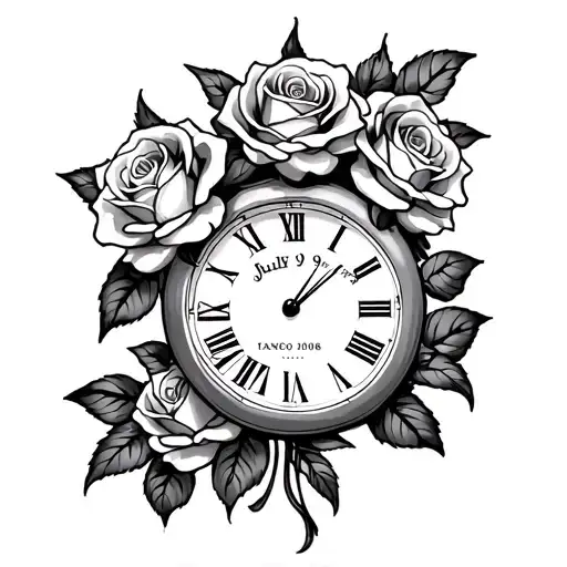 Roses With Clock And July 19Th 2006 Roman Numerals