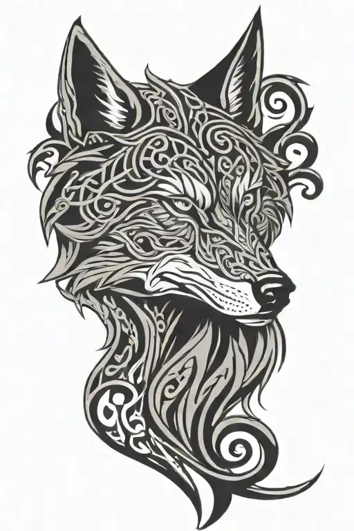 Wolf Head Celtic Pattern With Elements