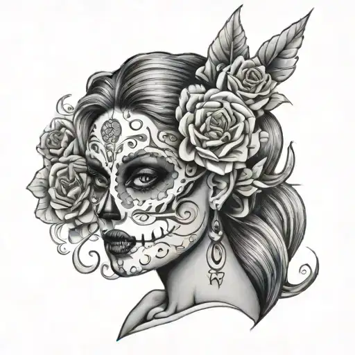 Day Of The Dead Female Face With Lunar Symbols Integrated