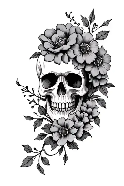 Detailed Skull With Flowers For Upper Arm