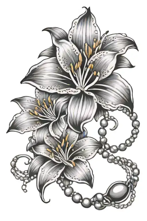 Lilly Flower And Bead Necklace Wrapped