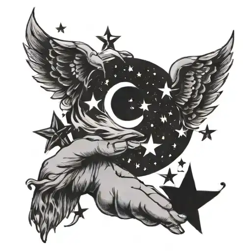 Stars And Moon On Hand