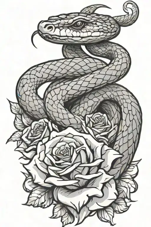 Snake Coiling Up Rose Intertwined
