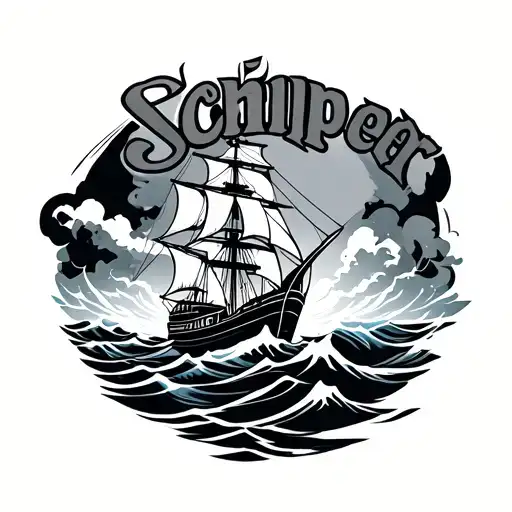 Ship In The Sea With In The Water Waves Making Up The Word Schipper