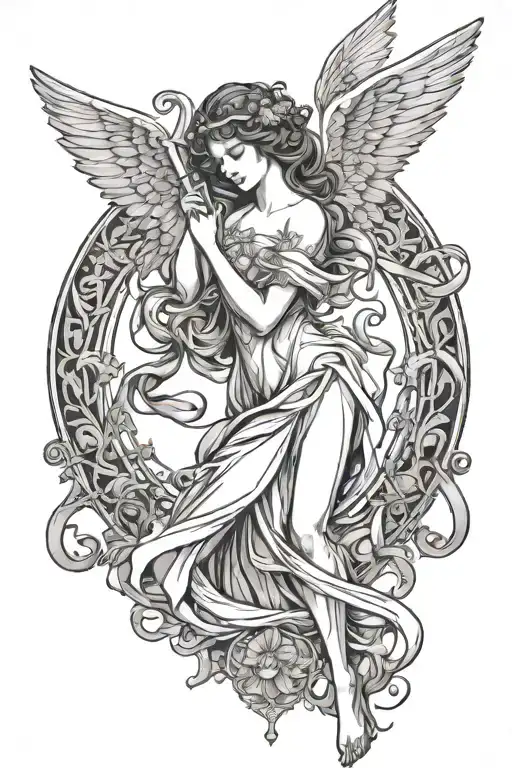 Mucha Art Nouveau Beautiful Angel With Curvy Body