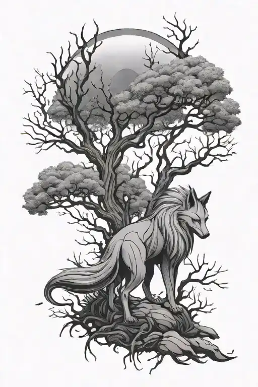 Kurama Tattoo Design Him In The Forest Scene