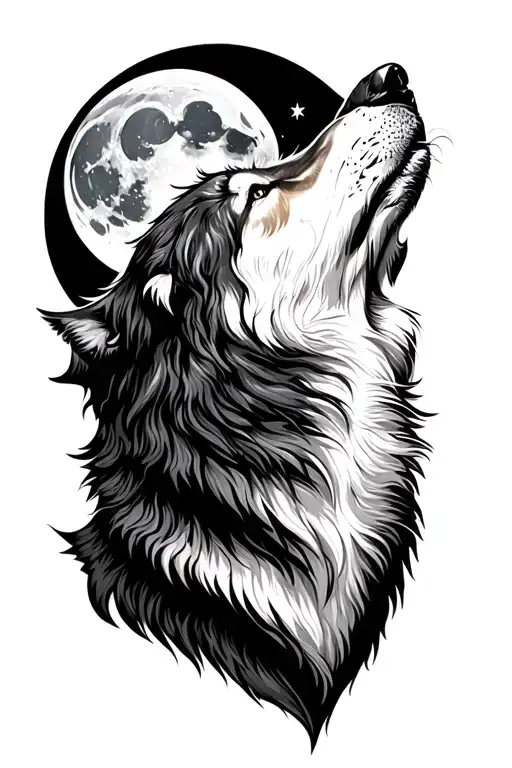 Realistic Wolf Howling At The Moon Surrounded