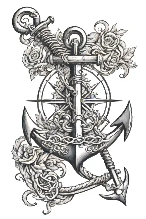 Anchor With Compass Rose With Intricate Details