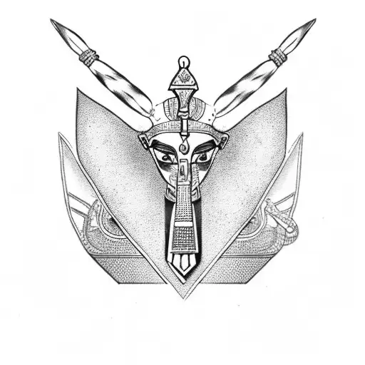 Egyptian Style For Shoulders With An Egyptian Anchor And Anubis