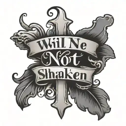 Design A Tattoo Of A Small Cross With The Phrase 'I Will Not Be Shaken' In Elegant Script Underneath