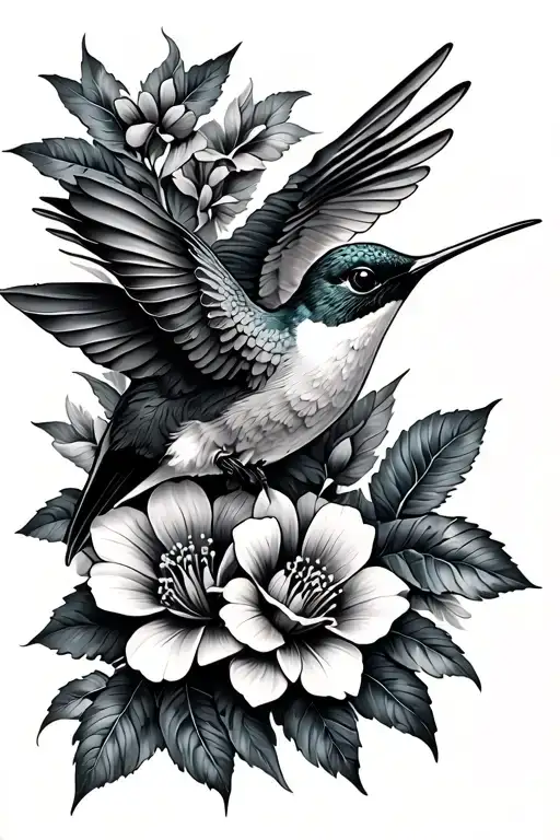 Hummingbird And Flowers