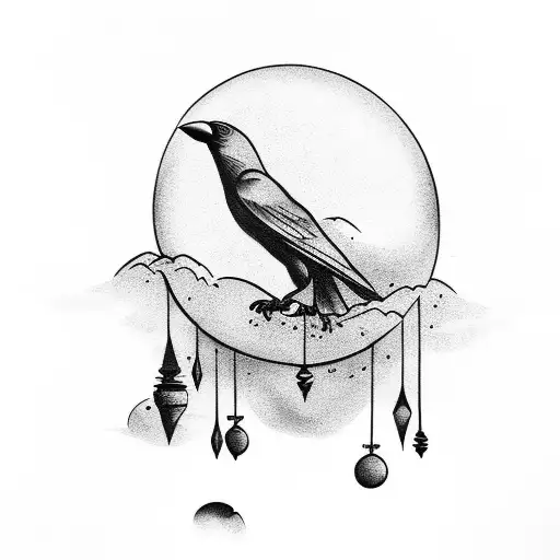 Crow With A Moon On The Background