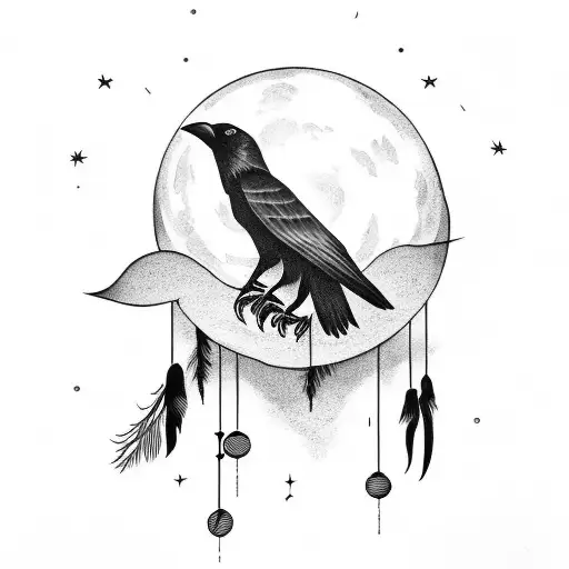 Crow With A Moon On The Background