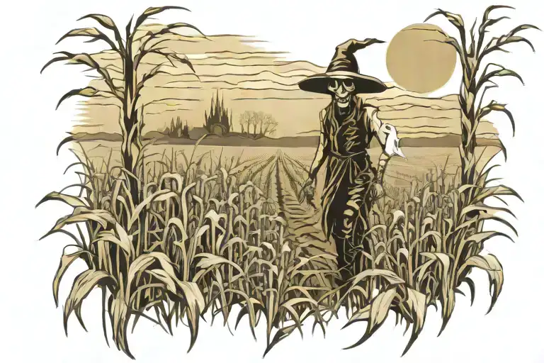 Scary Corn Field With Scare Crow And Ghost