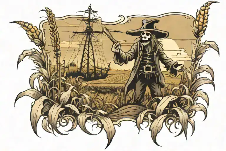 Scary Corn Field With A Scare Crow And A Ghost Pirate Ship