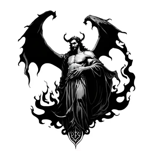 You Want A Tattoo Design In Which The Lucifer And The Rising Fire From The First Image De Ba