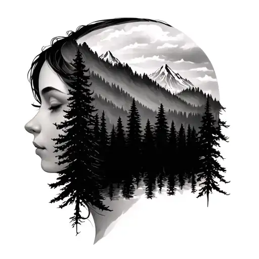 Forest Mountains On To Of Girls Head