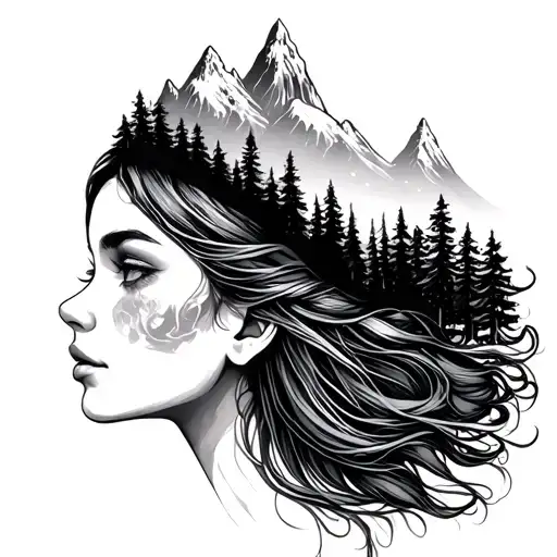 Forest Mountains Above Girls Head