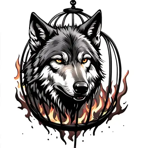 Wolf That Comes Out Of A Fire Cage