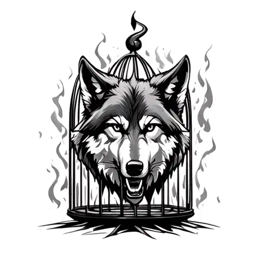 Wolf That Comes Out Of A Fire Cage