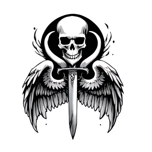 Skull Dagger And Wings