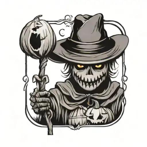 Scare Crow Full Body With Pumpkin Head On A Stick