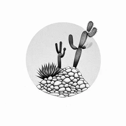 Desert With A Lone Cactus And Tumbleweed
