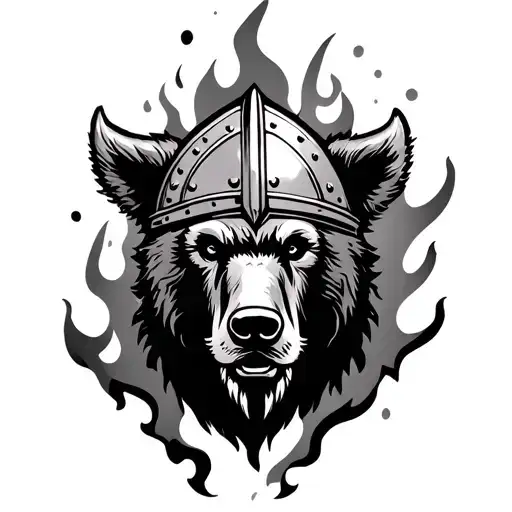 Bear With Viking Helmet Engulfed In Flames