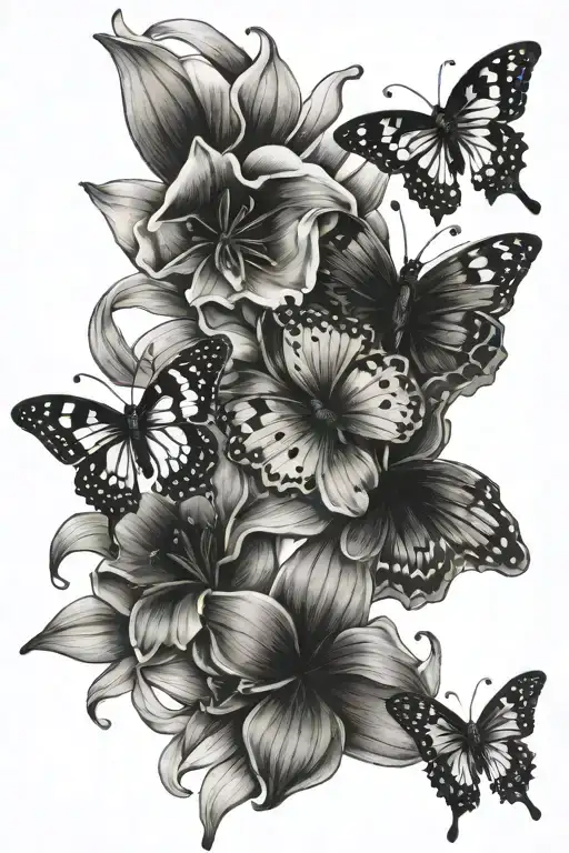 4 Butterflies Lily Flower 4 Lady Bugs