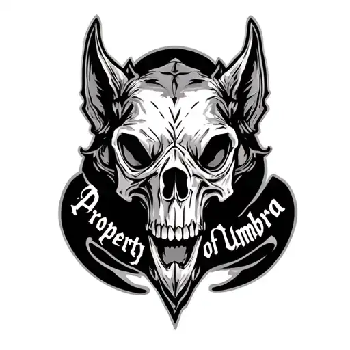 A Hellhound Skull Facing Forward With The Text 'Property Of Umbra' Included