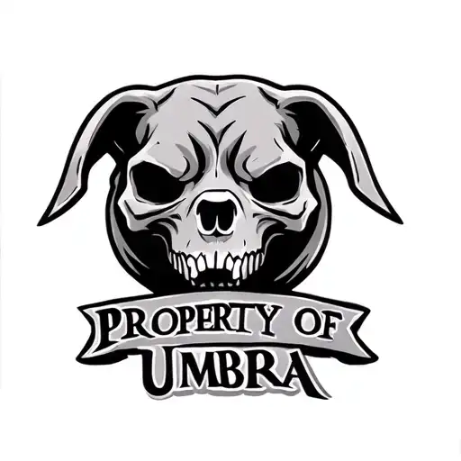 A Simplistic Bold Hellhound Skull With Text That Reads 'Property Of Umbra'