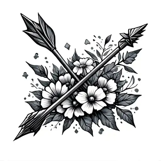 Bundle Of Arrows Surounded By Mountain Flowers